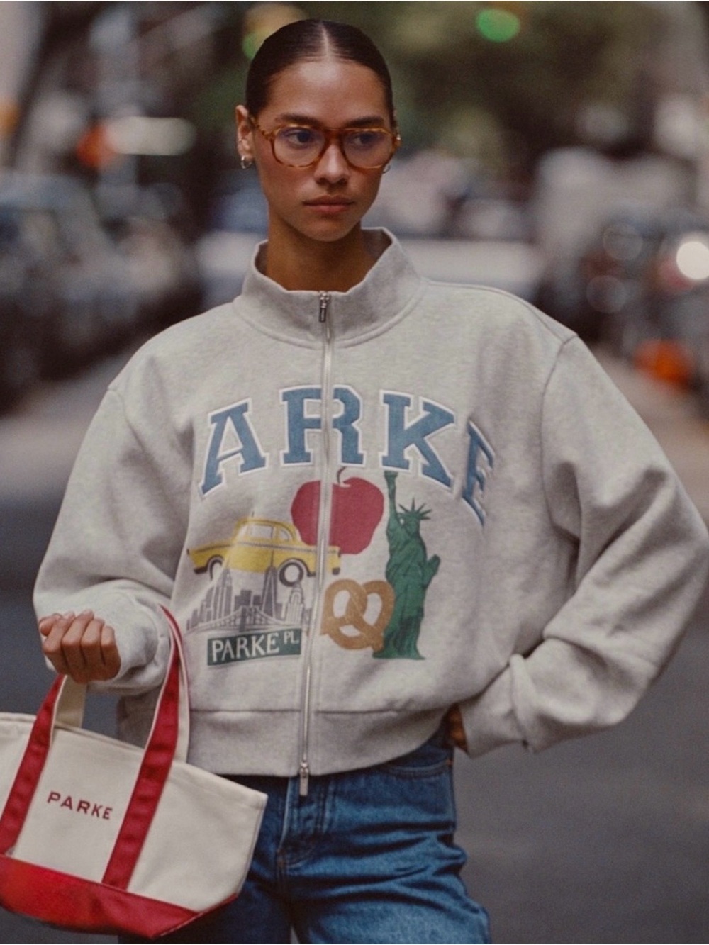 Parke Light Gray Zip-Up Graphic Sweater with tote (on pic 3 not pic 1)